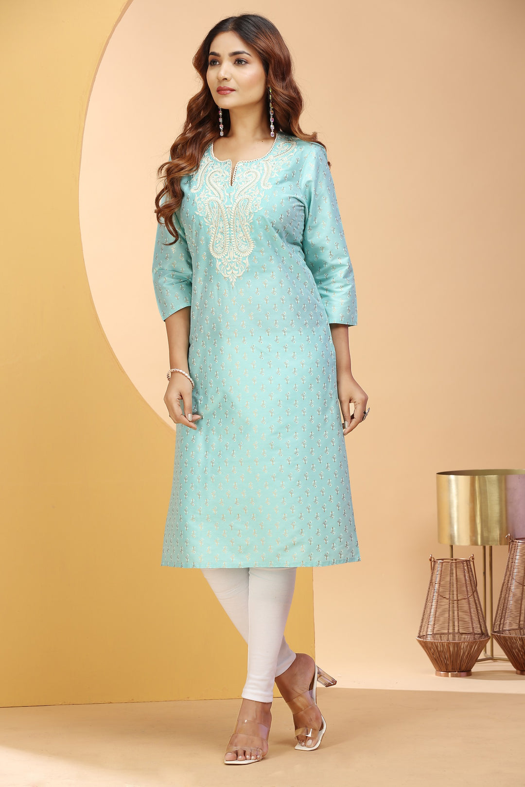 Mint Green PolySilk Embroidered Straight Kurta