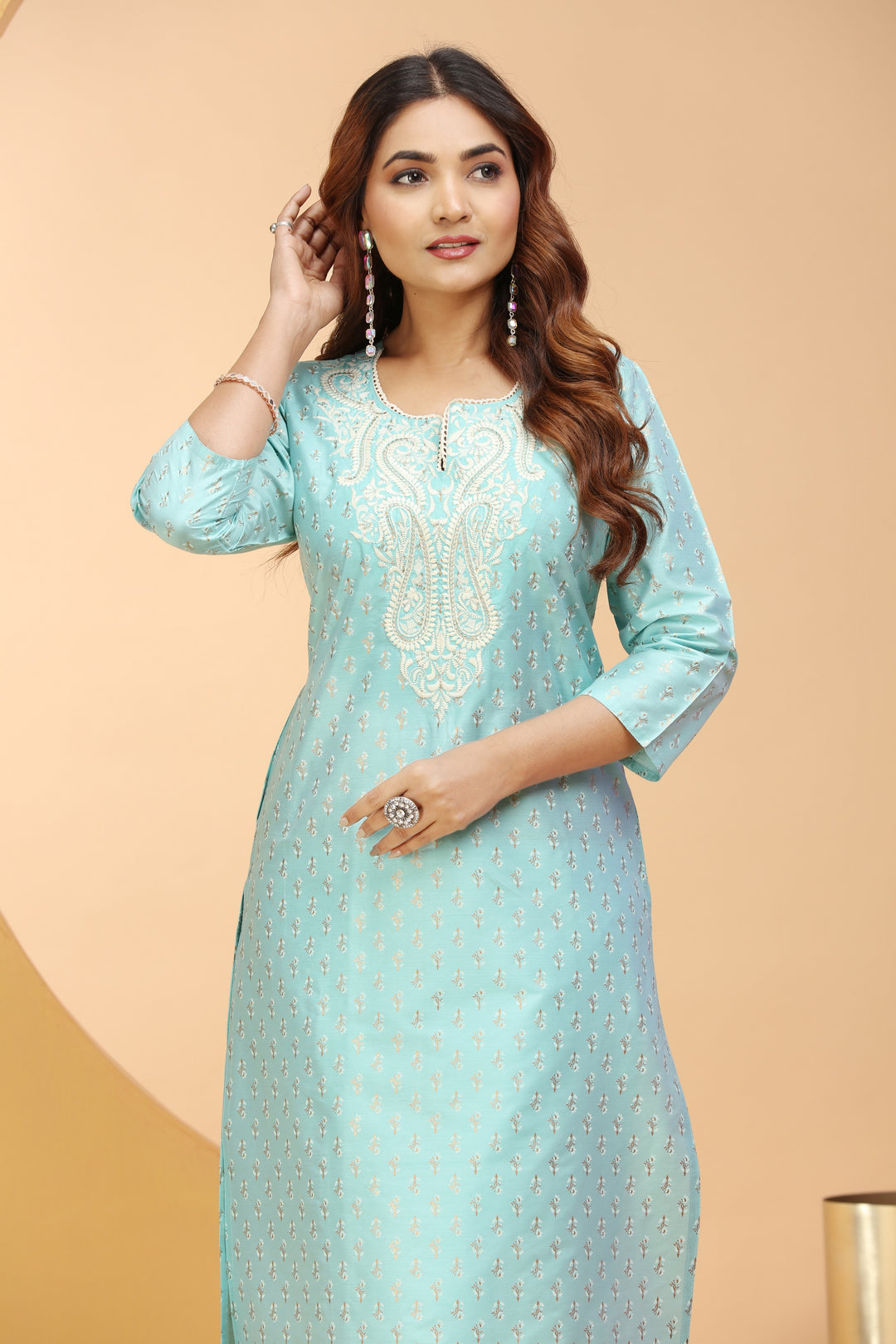 Mint Green PolySilk Embroidered Straight Kurta