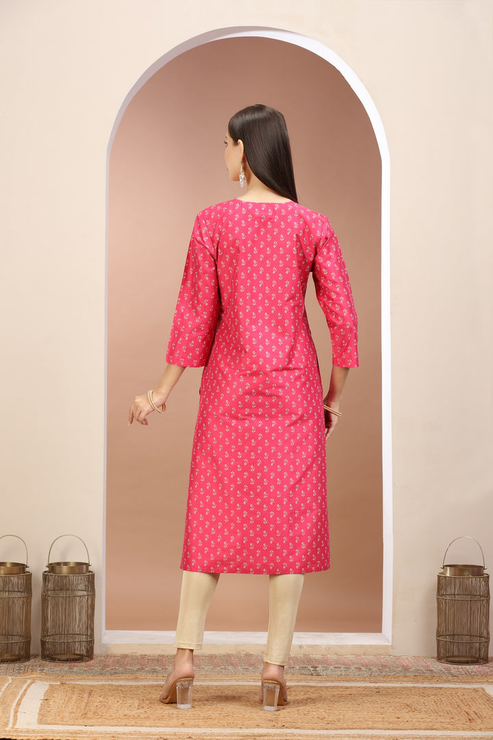 Pink PolySilk Embroidered Straight Kurta