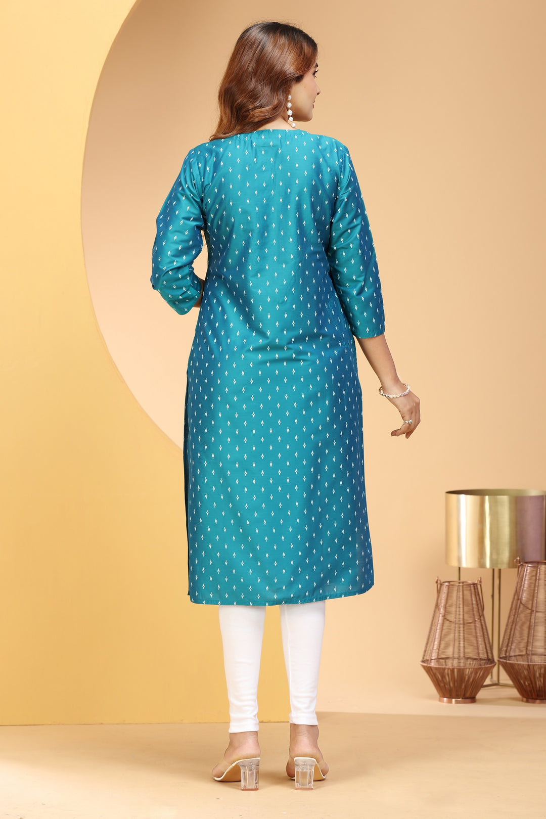 Teal PolySilk Straight Embroidered Kurta