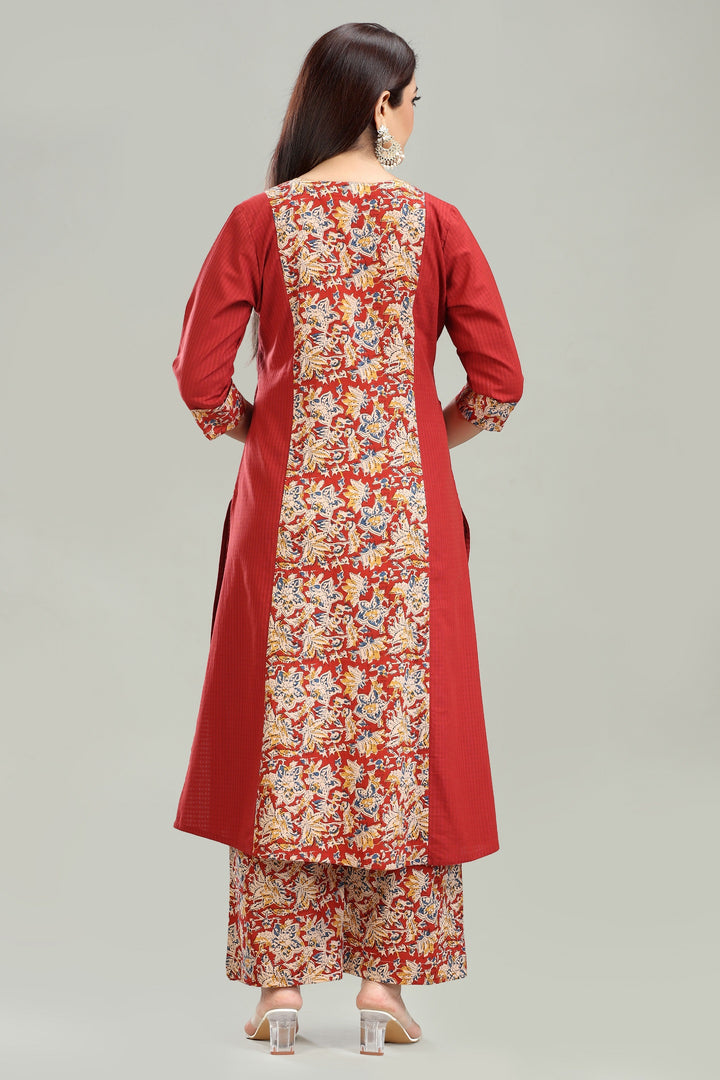 Maroon Dobby Cotton A Line Printed Kurta