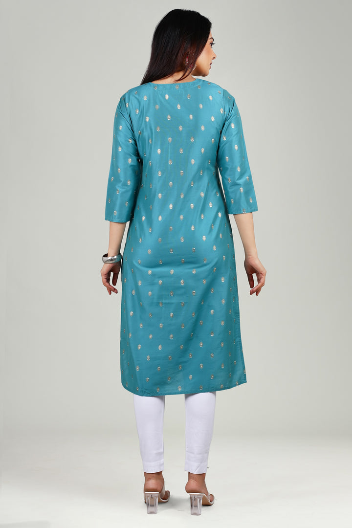 Light Sea Green PolySilk Straight Embroidered Kurta