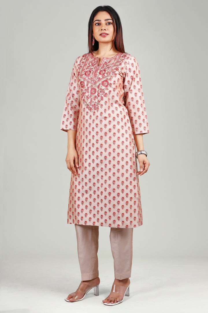 Off White PolySilk Straight Embroidered Kurta Pant Co ord Set