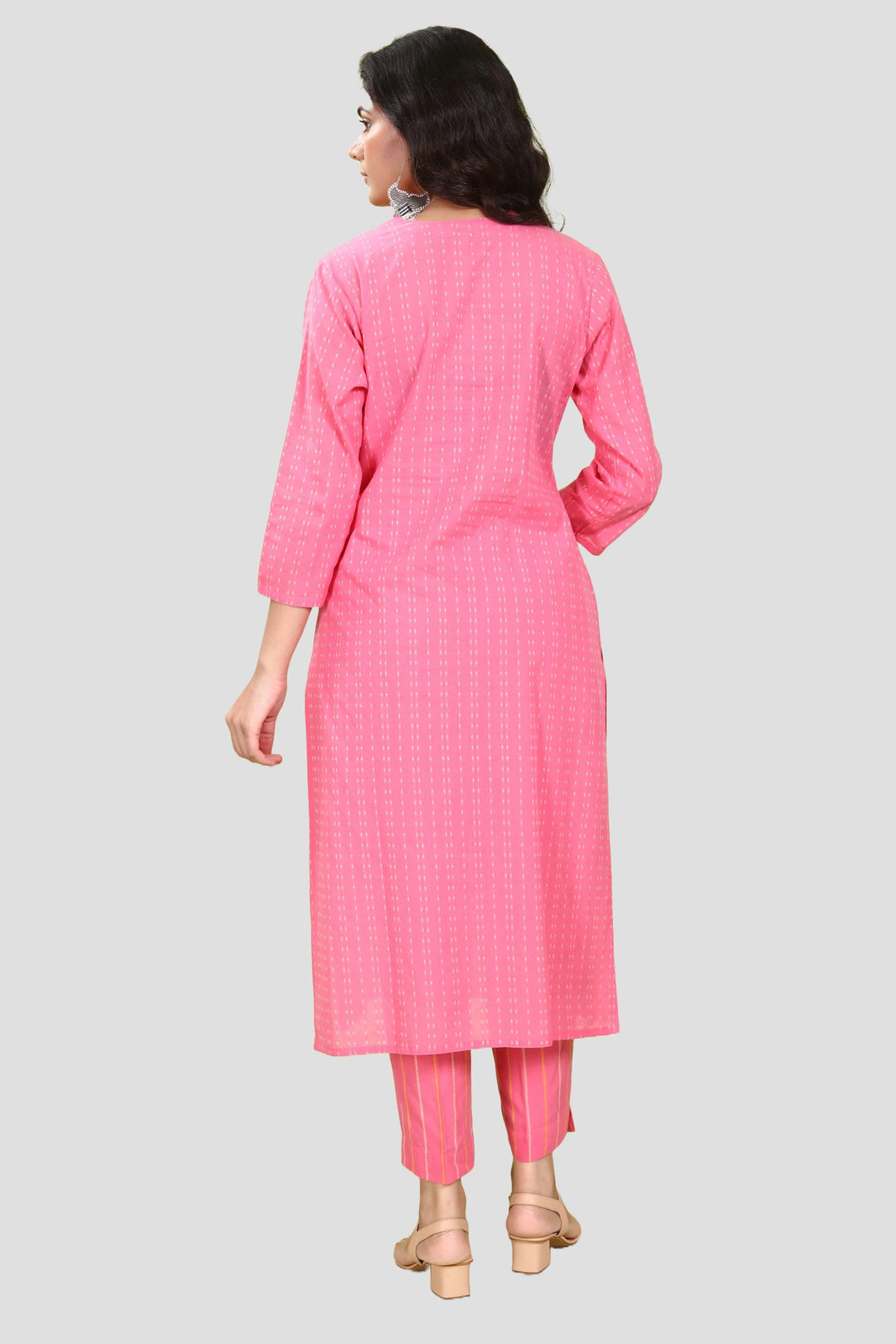 Pink Handloom Cotton Straight Embroidered Kurta Pant Co ord Set