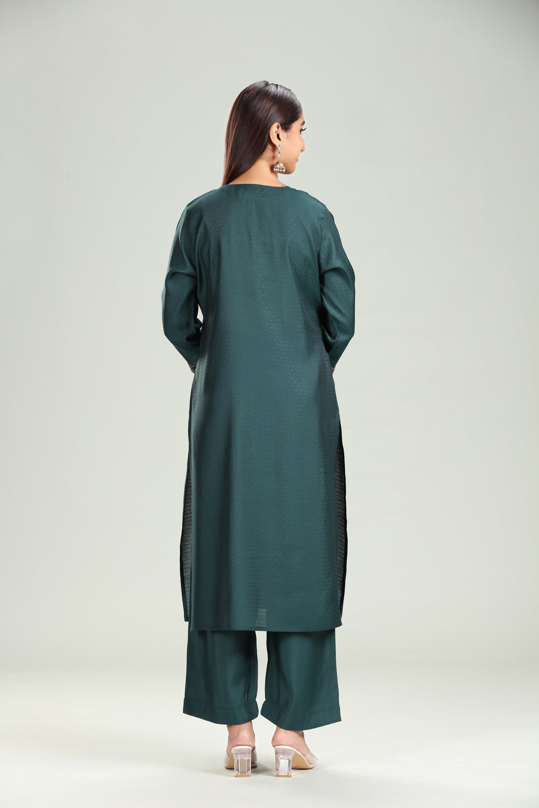 Dark Green Silk Straight Embroidered Kurta Pant Co ord Set