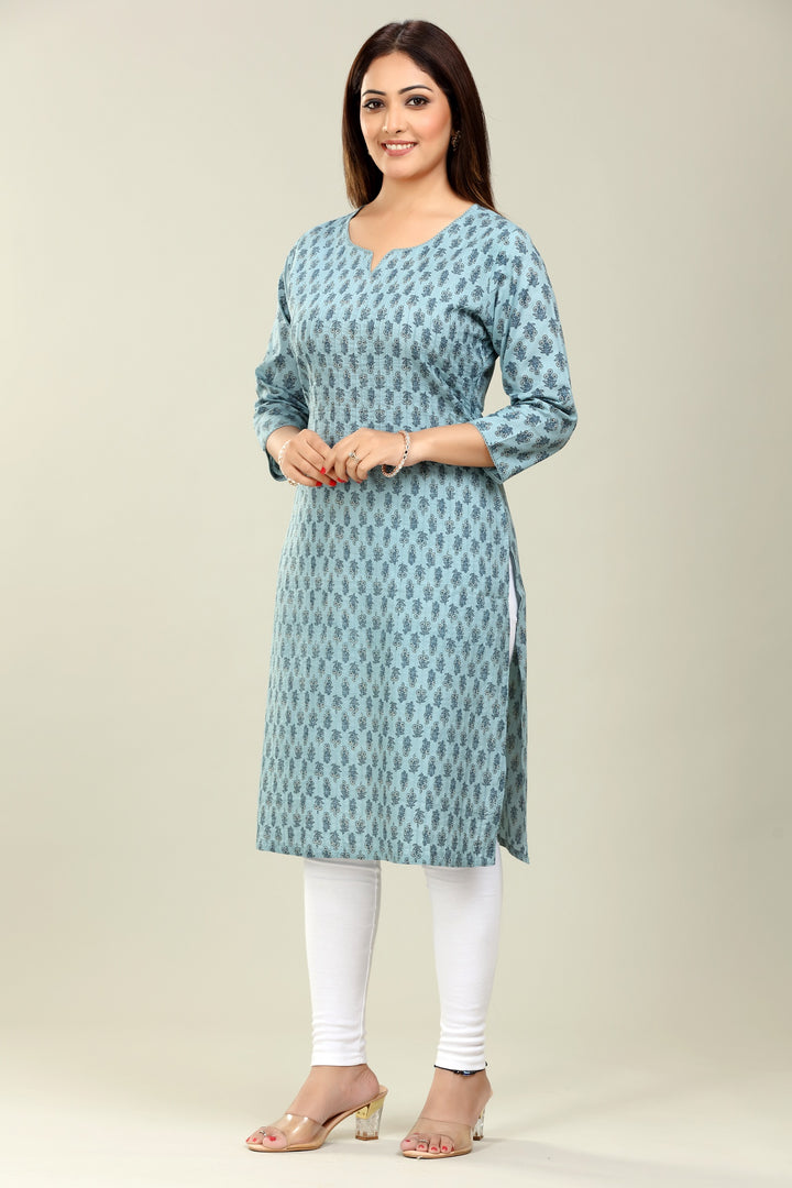 Grey Cotton Straight Printed Kurta