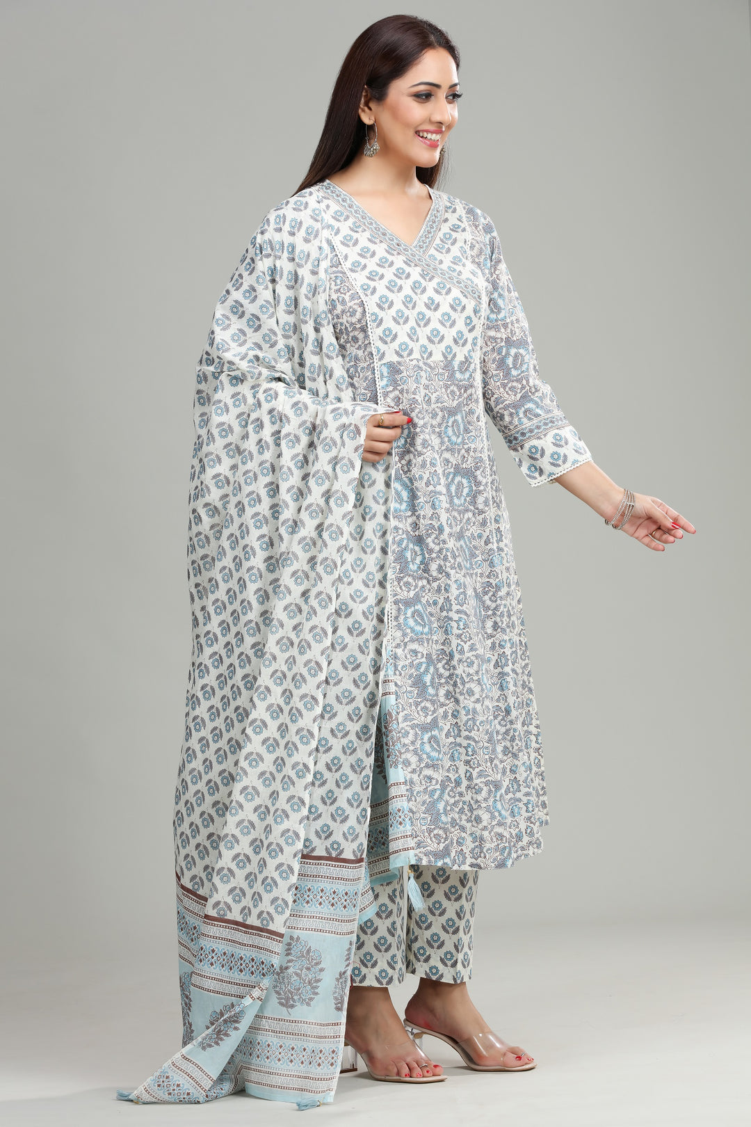 Warm Rust Cotton A Line Printed Kurta Pant Suit Set for women