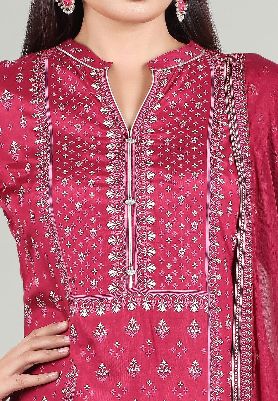 Maroon Cotton Straight Printed Kurta Pant Suit Set