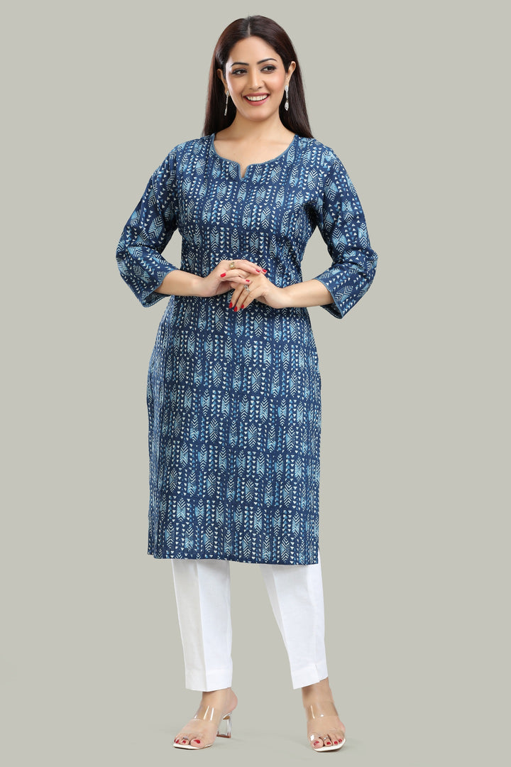 Royal blue Cotton Straight Printed Kurta