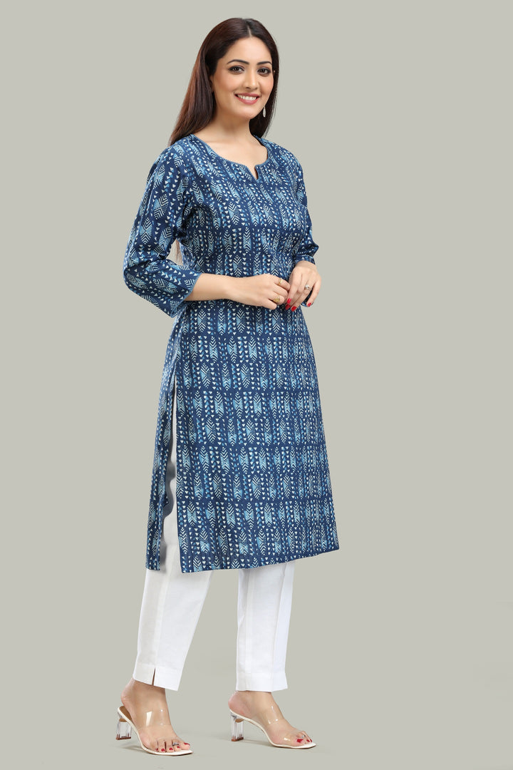 Royal blue Cotton Straight Printed Kurta