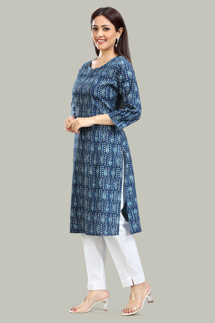 Royal blue Cotton Straight Printed Kurta