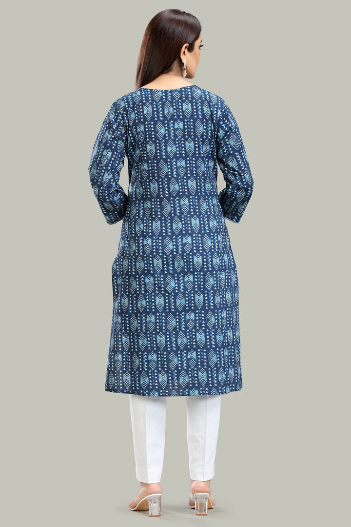 Royal blue Cotton Straight Printed Kurta