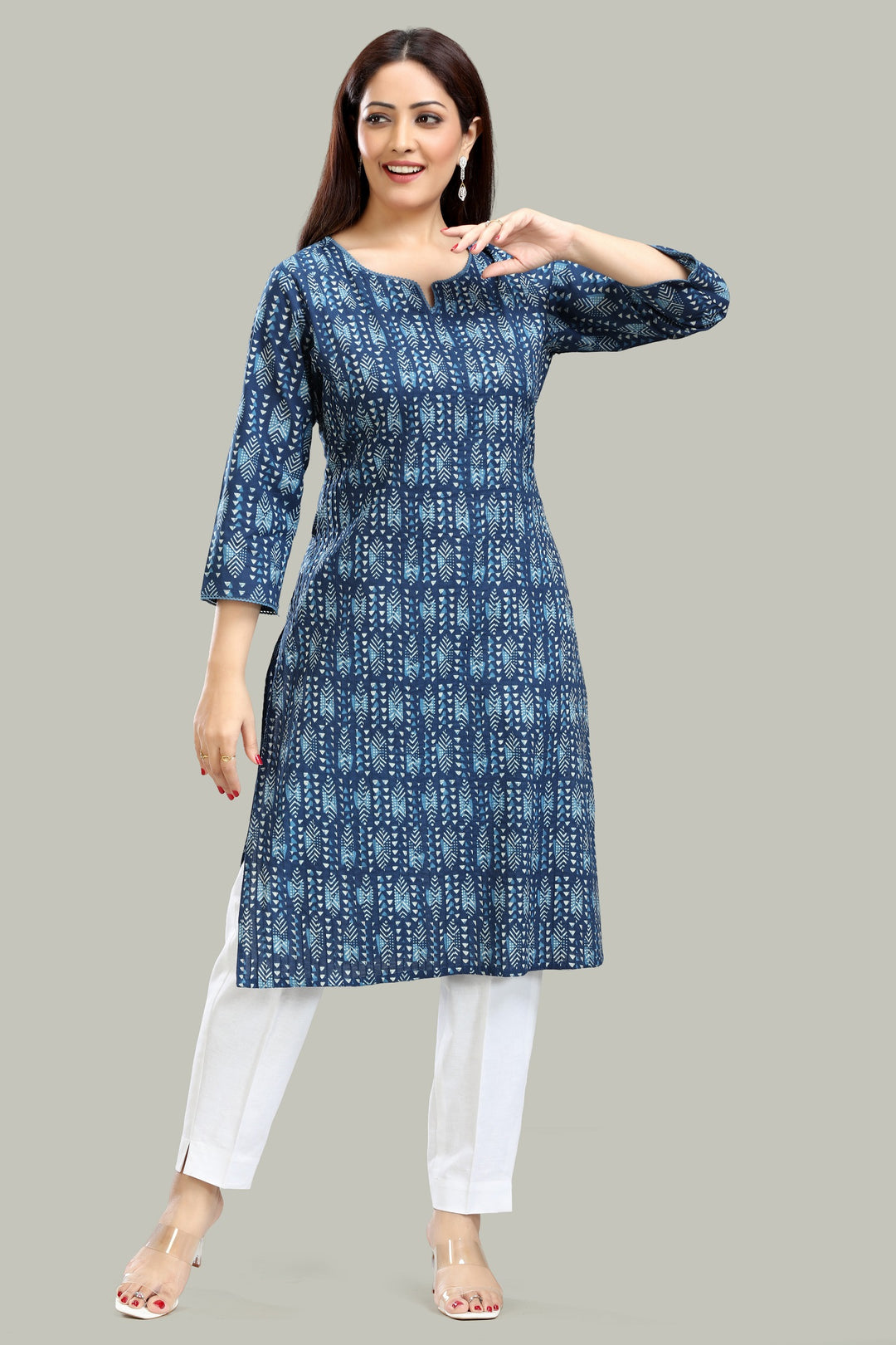 Royal blue Cotton Straight Printed Kurta