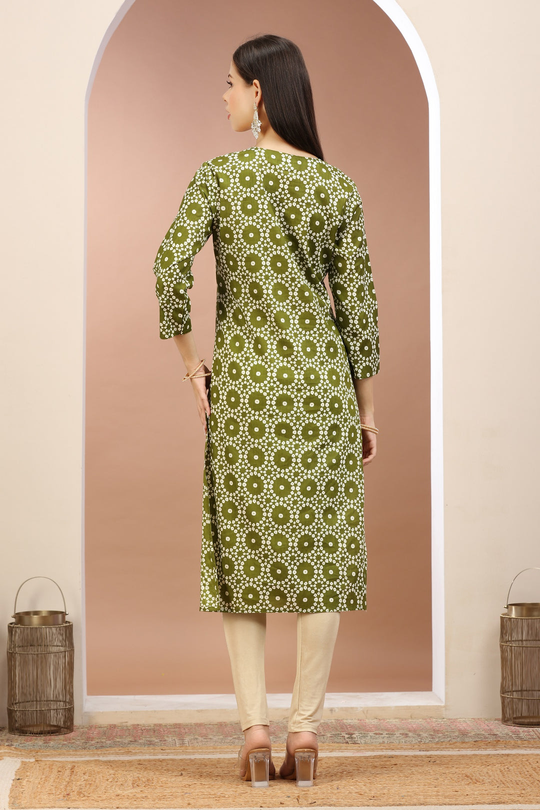 Mehndi Green Jaipuri Cotton Embroidered Straight Kurta