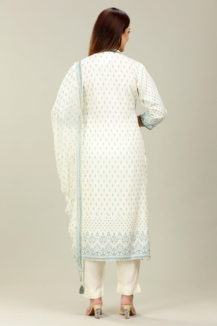 Cream Cotton Straight Kurta Pants Suit Set