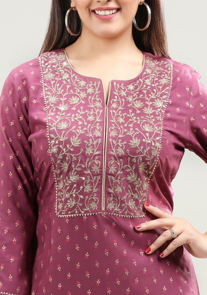 Purple Rayon Straight Embroidered Kurta