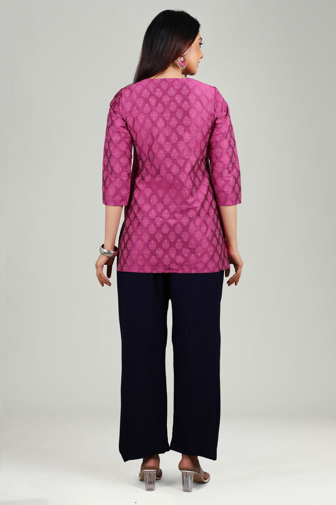 Light Purple PolySilk Straight Embroidered Short Kurta