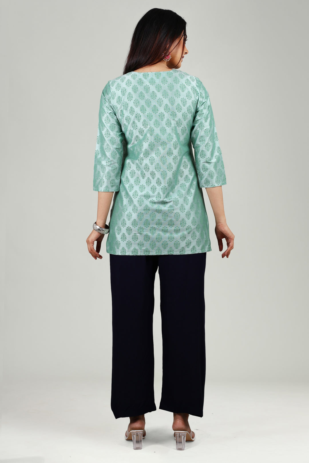 Mint Green PolySilk Straight Embroidered Short Kurta