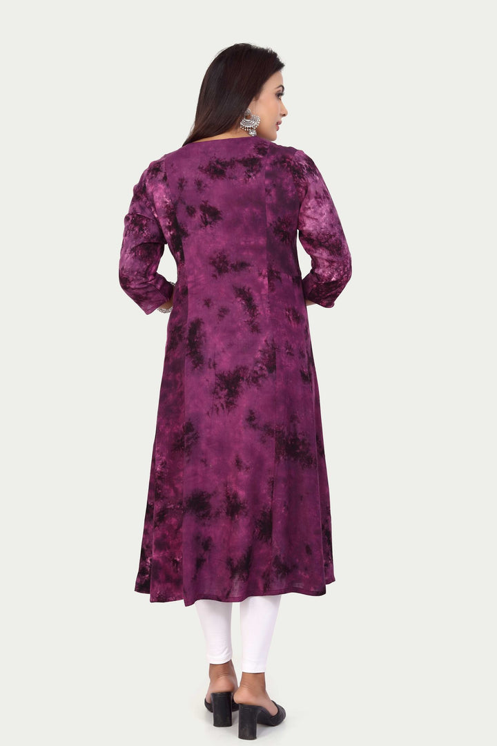 Purple Rayon A Line Embroidered Kurta