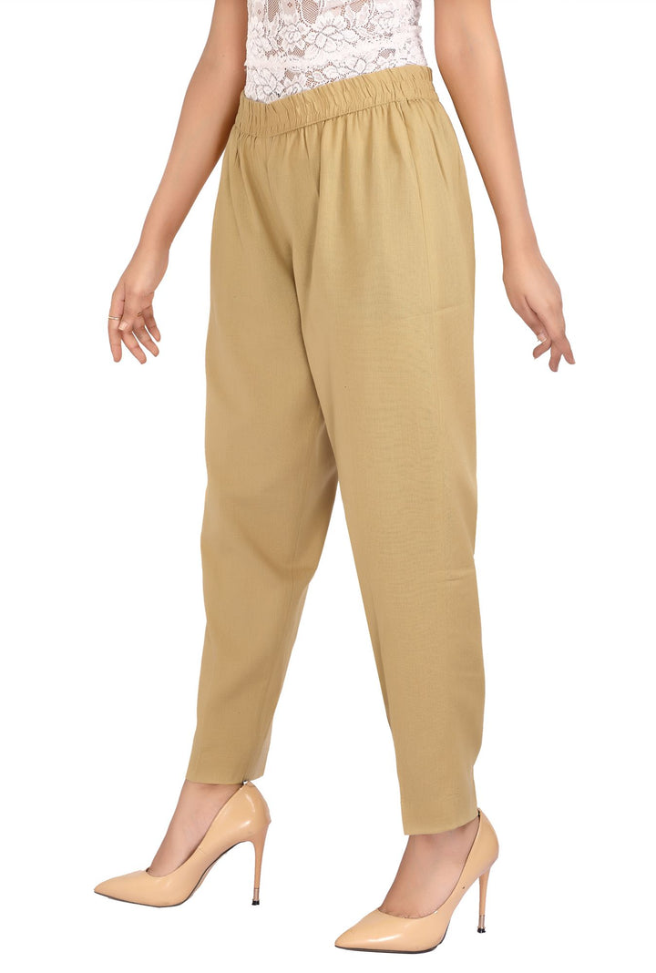 Beige Solid Cotton Pant