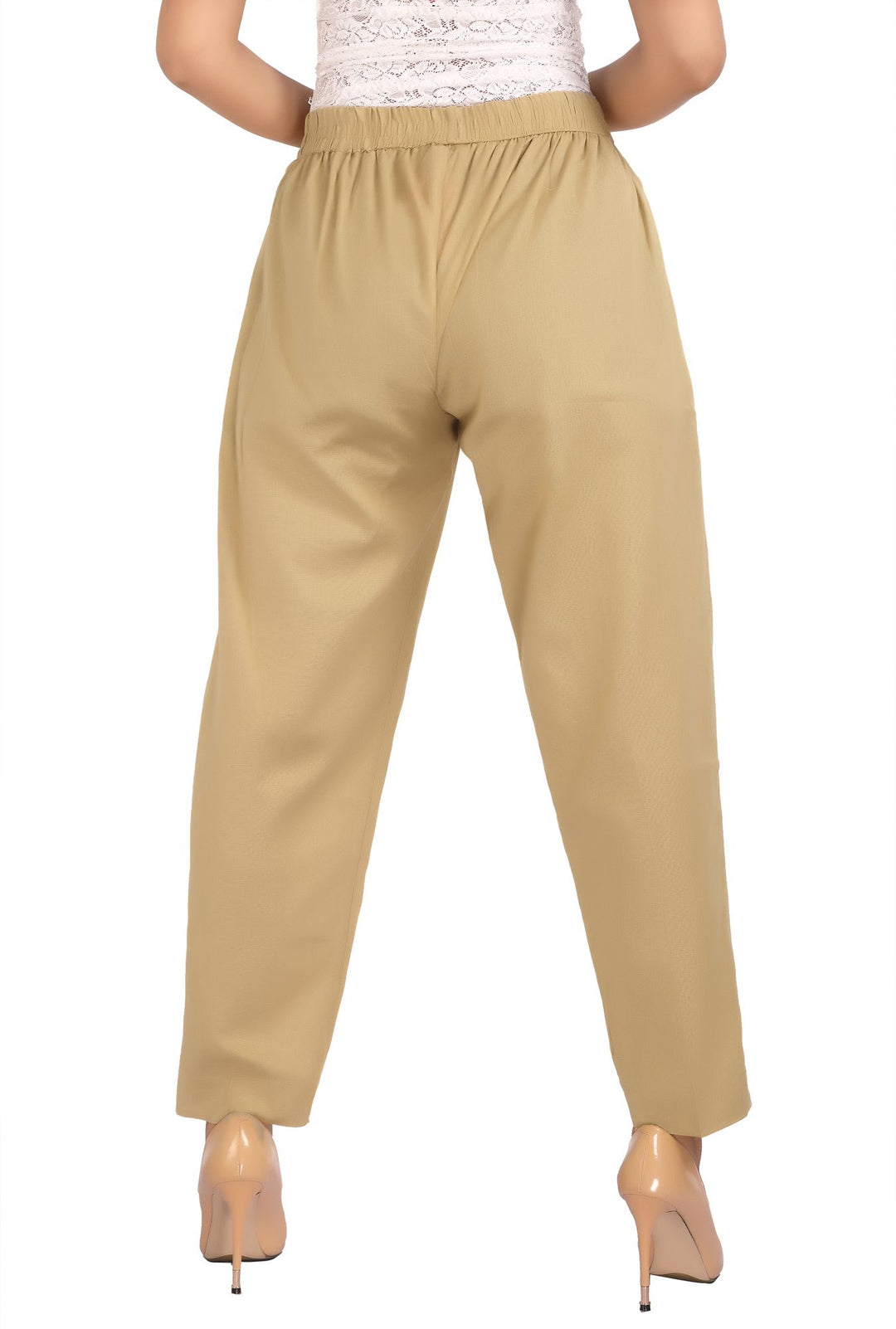 Beige Solid Cotton Pant