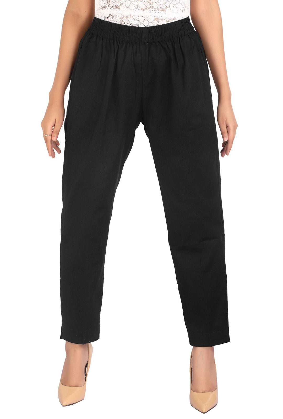 Black Solid Cotton Pant