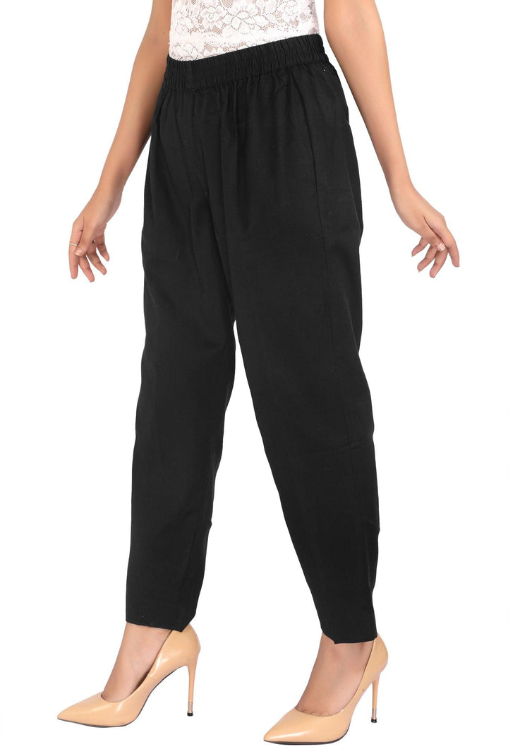 Black Solid Cotton Pant