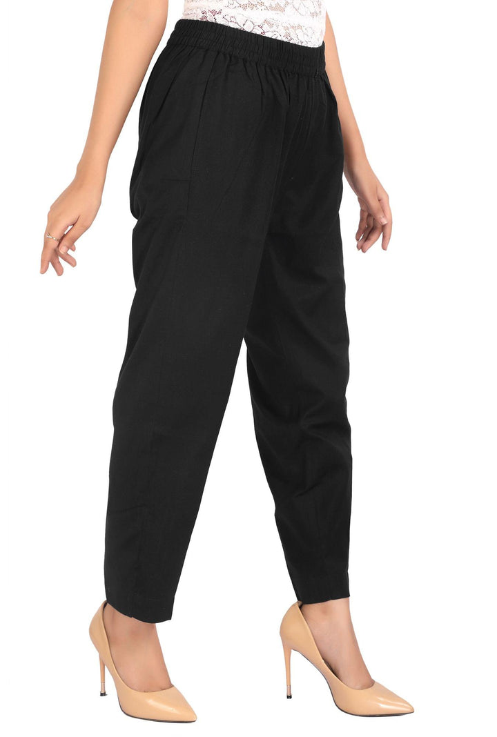 Black Solid Cotton Pant