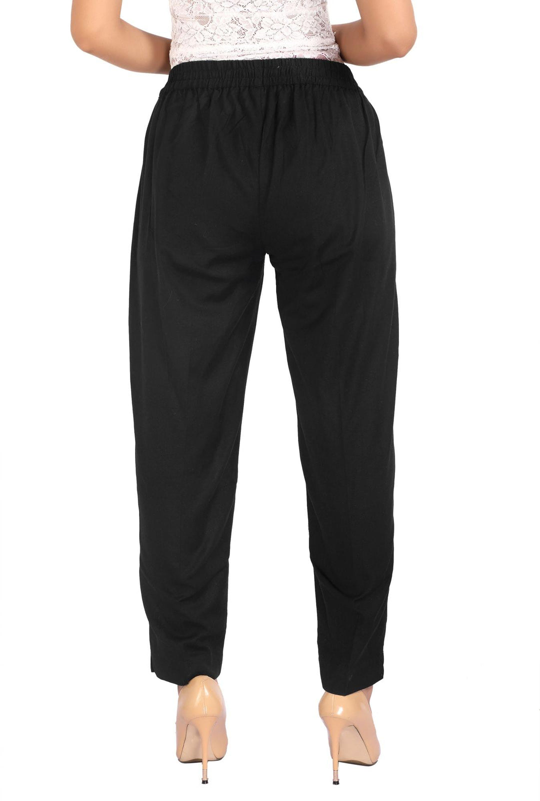 Black Solid Cotton Pant