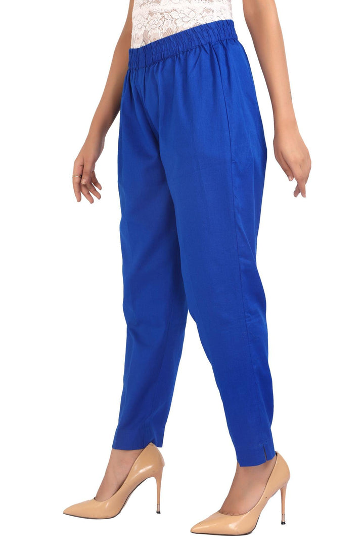 Blue Solid Cotton Pant