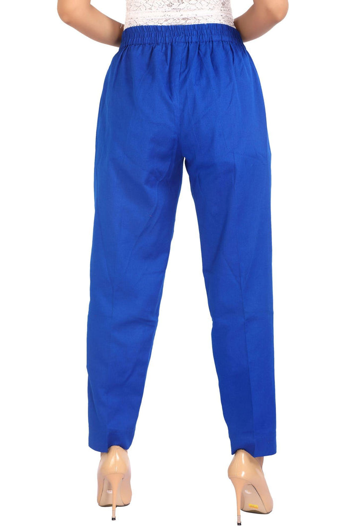 Blue Solid Cotton Pant