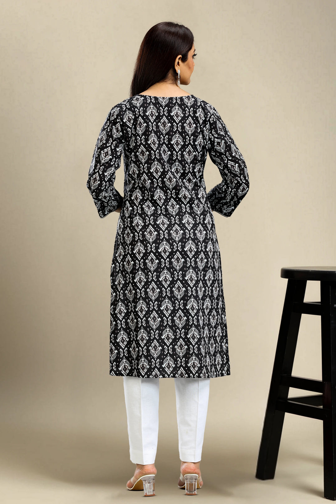 Black Cotton Straight Printed Kurta