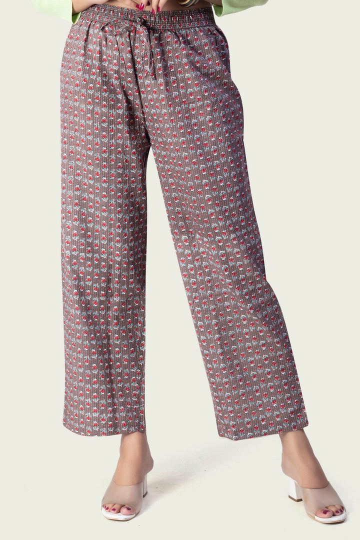 Brown Cotton Printed Pant