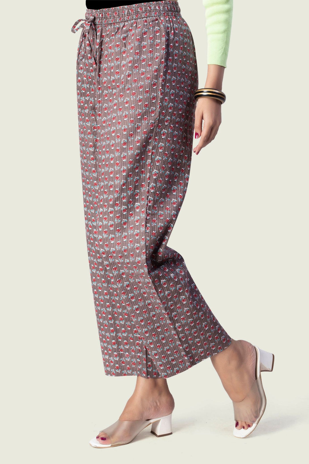 Brown Cotton Printed Pant