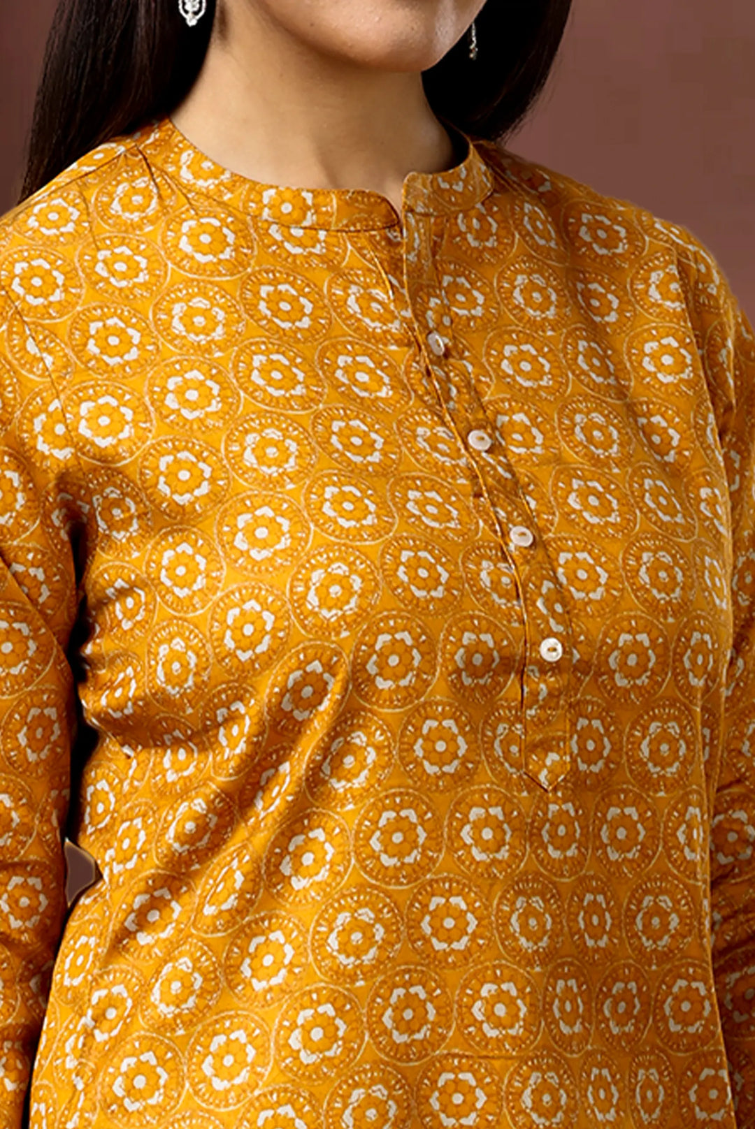 Mustard Roman Silk Straight Printed Kurta