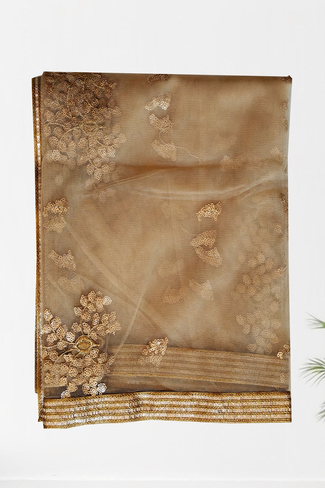 Golden Net Embroidered Dupatta for women