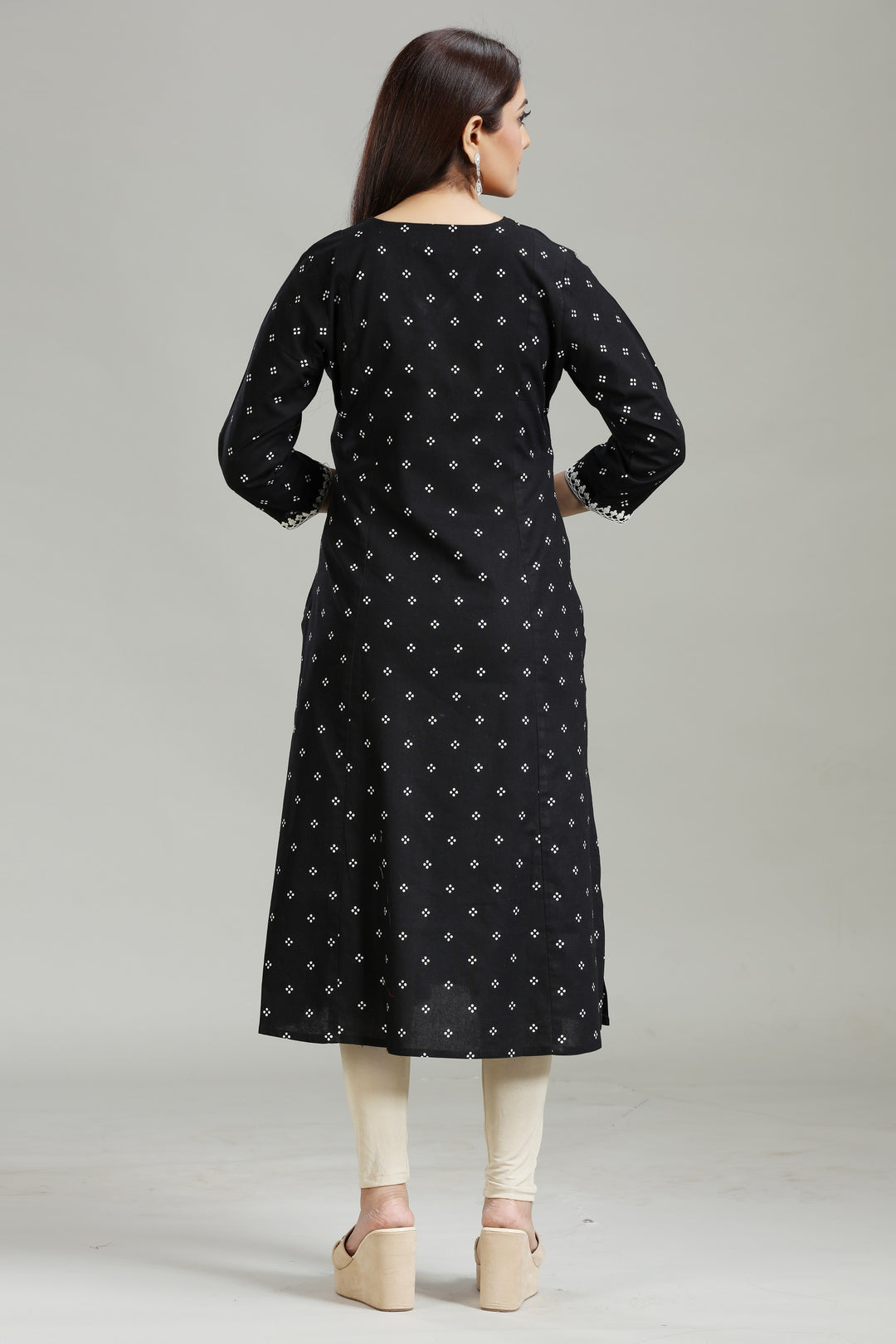 Black Flax Cotton A Line Printed Kurta