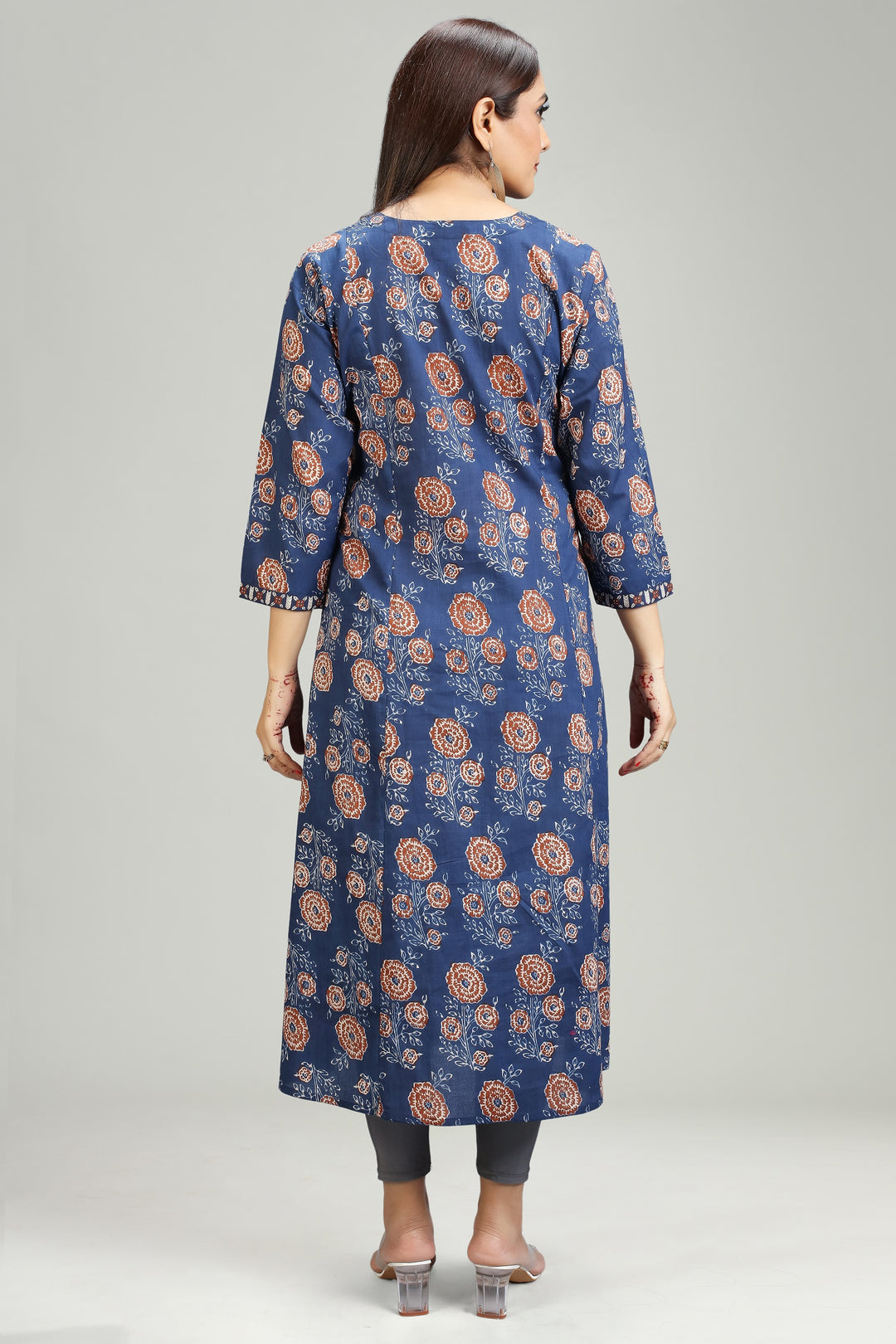 Blue Jaipuri Cotton Gathered Printed Kurta