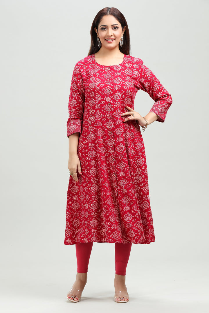 Berry Red Rayon Kalidar Printed Kurta