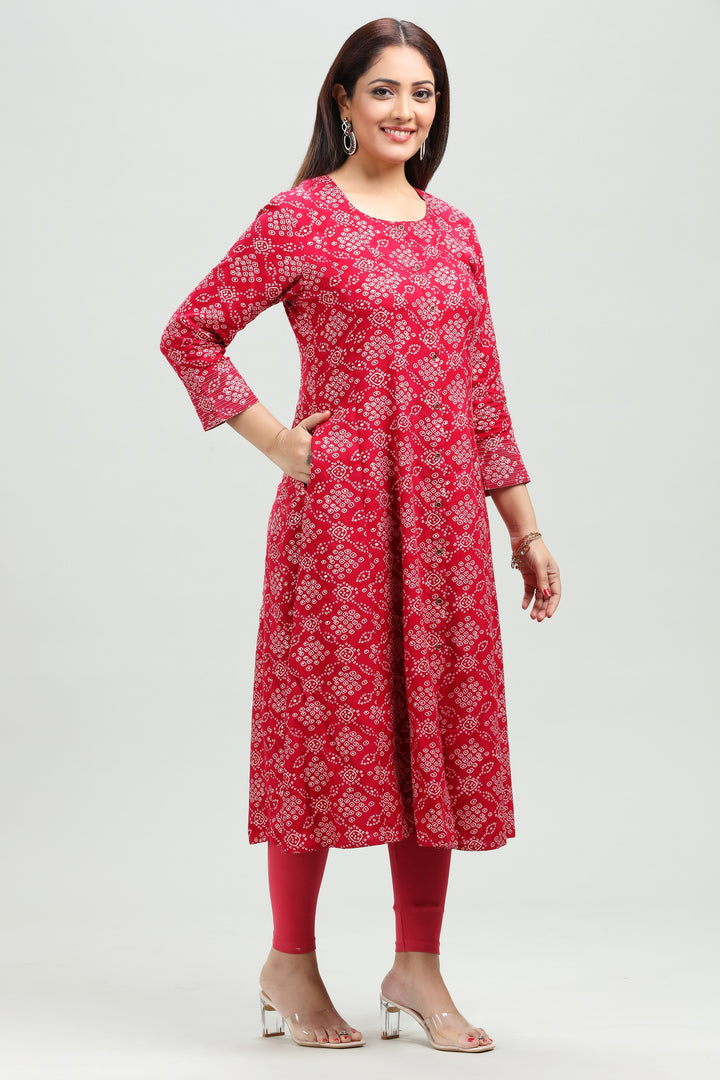 Berry Red Rayon Kalidar Printed Kurta