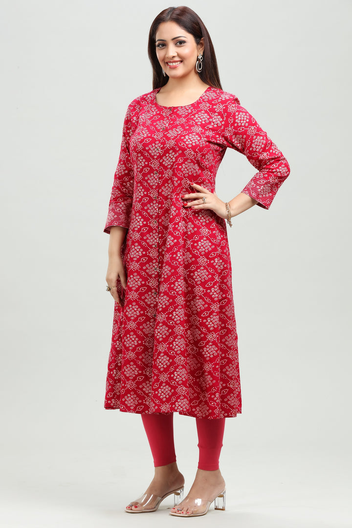 Berry Red Rayon Kalidar Printed Kurta