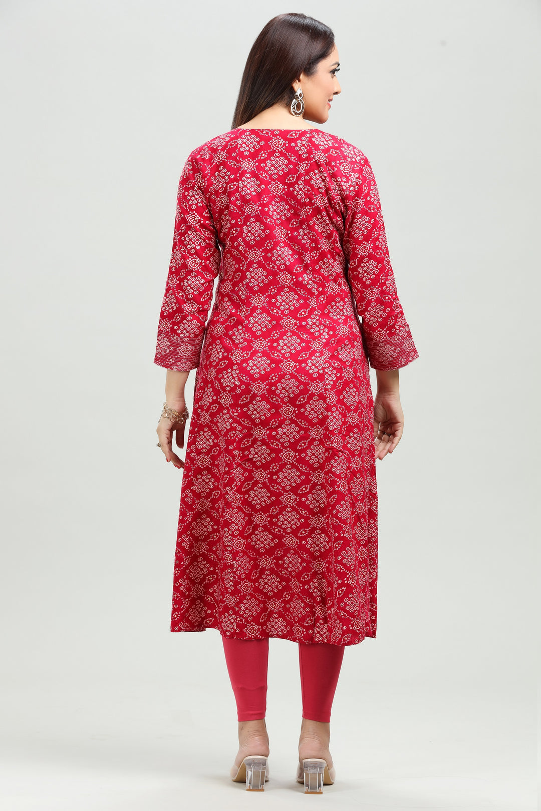 Berry Red Rayon Kalidar Printed Kurta