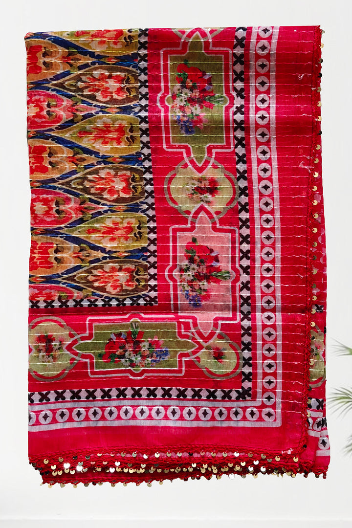 Red Cotton Printed Dupatta