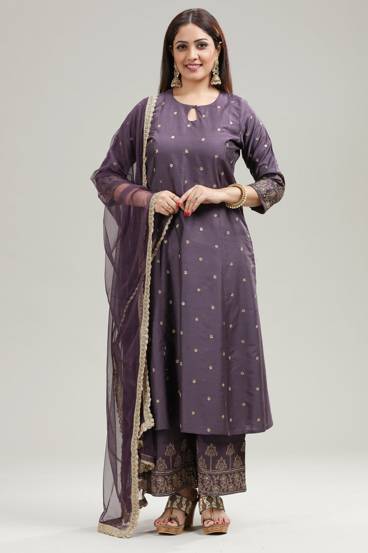 Light Purple PolySilk Straight Kurta Pant Suit Sets