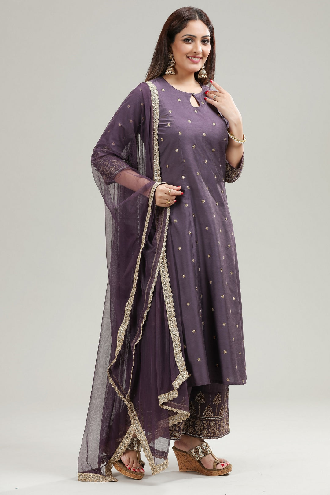 Light Purple PolySilk Straight Kurta Pant Suit Sets