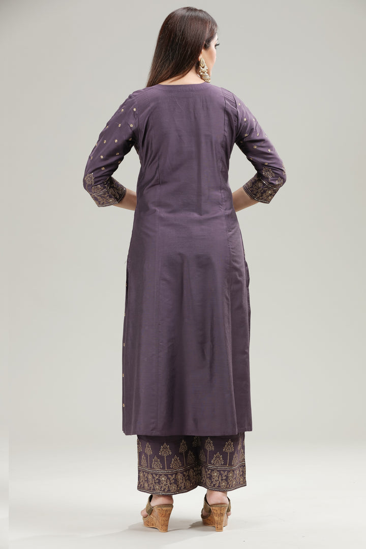 Light Purple PolySilk Straight Kurta Pant Suit Sets