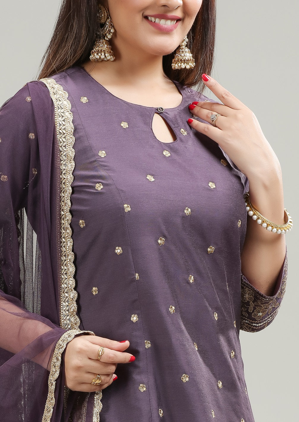 Light Purple PolySilk Straight Kurta Pant Suit Sets