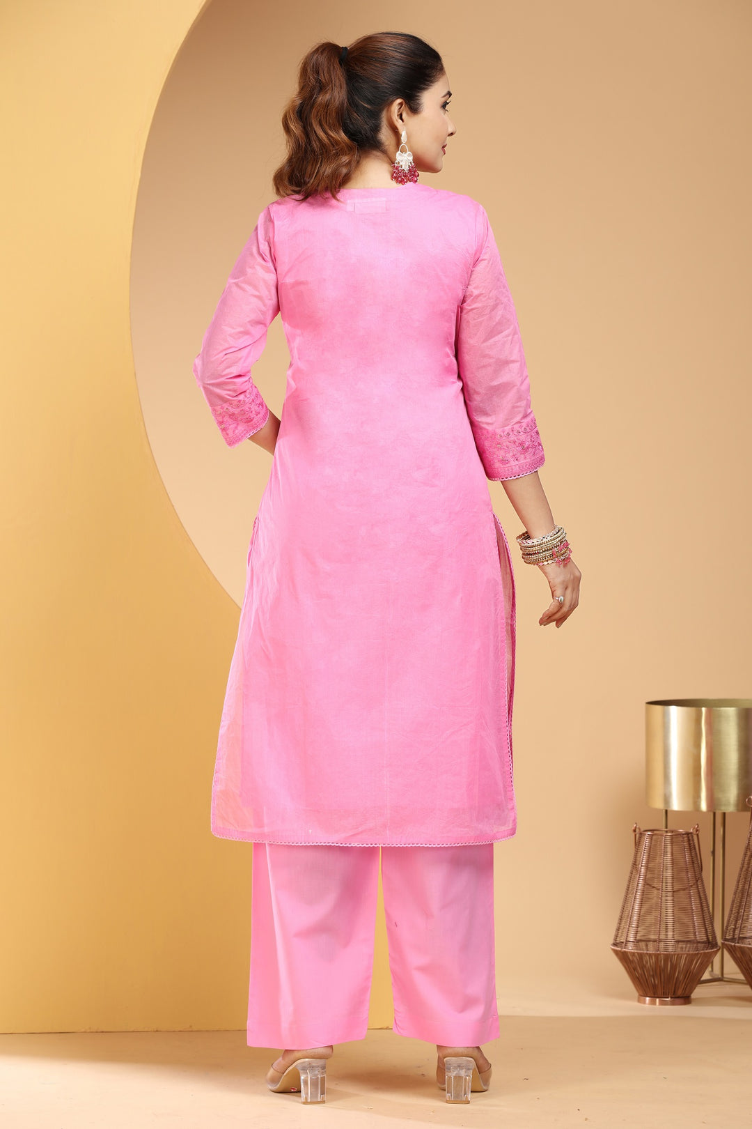 Pink Organdy Straight Embroidered Kurta pants and Dupatta Set