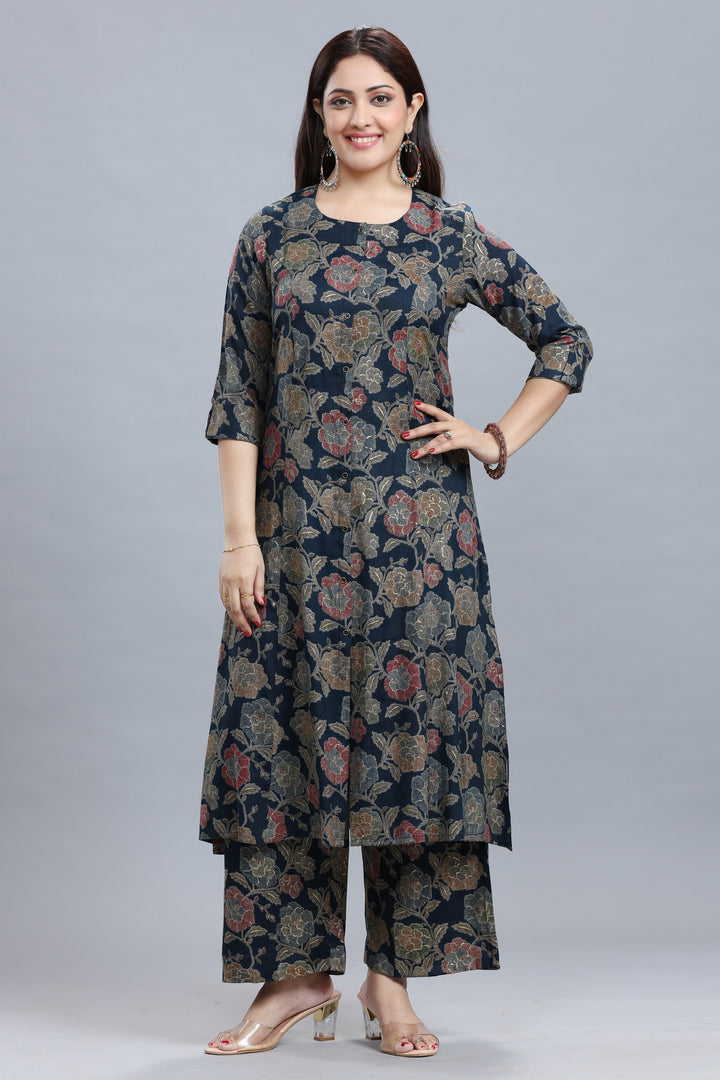 Black Rayon A Line Printed Kurta Pant Co ord Set