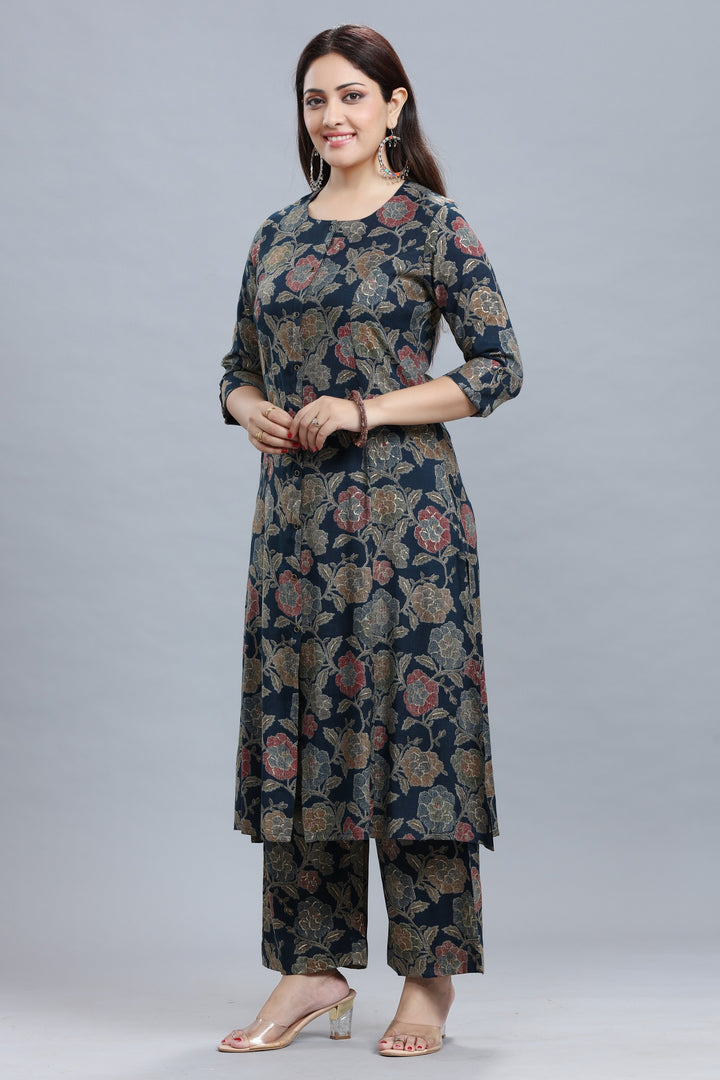 Black Rayon A Line Printed Kurta Pant Co ord Set